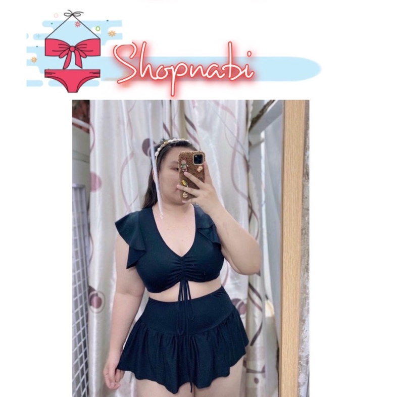 Đồ bơi nữ big size tay ngắn- Bikini đi biển kín đáo VÁY ĐUÔI CÁ cạp cao che bụng- shopnabi Đẹp