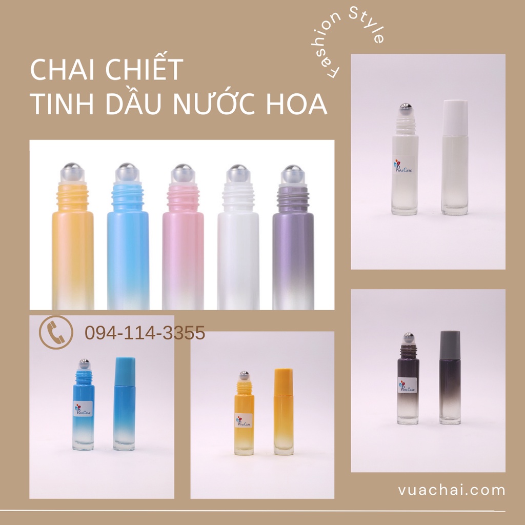 THỦY TINH DÀY - Chai Bi lăn 5ml 10ml cao cấp nhiều màu Hoa văn độc đáo thép không gỉ tinh dầu nước hoa