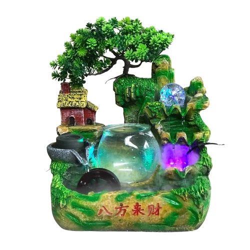 Thác Phong Thủy Tài Lộc Gốm Xinh Decor Hòn Non Bộ để bàn mini chất liệu Nhựa composit cao cấp mẫu 1932
