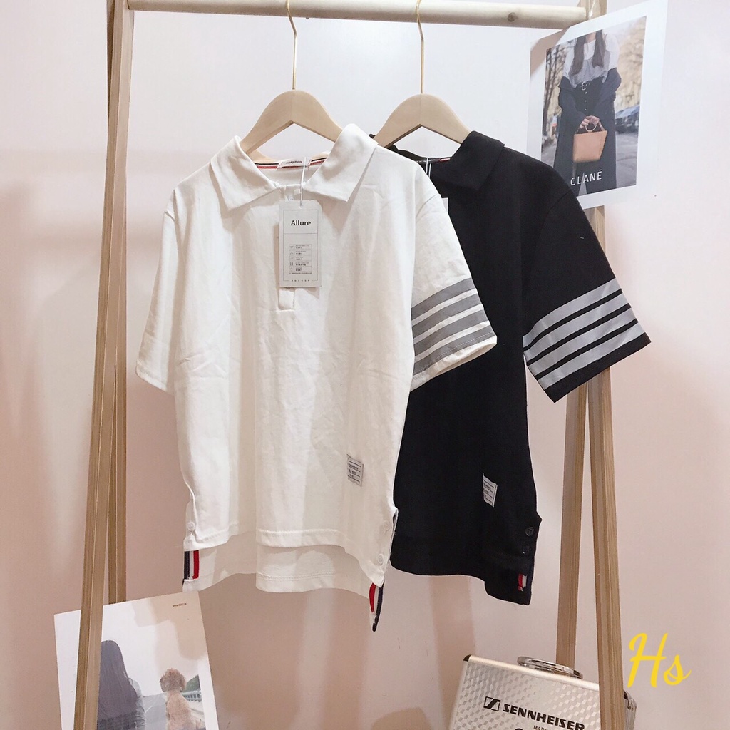 áo thun polo cổ đức sọc 3 vạch tay nam nữ Unisex X.store đen + trắng, phông Cotton mềm mịn mùa Hè Hottrend 2022 SP1039
