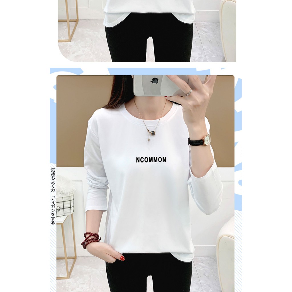 Pure Cotton White Long Sleeve T-Shirt Female Bottoming Shirt Tops, Autumn, Spring, Body Shirt, Simple Korean Version Of