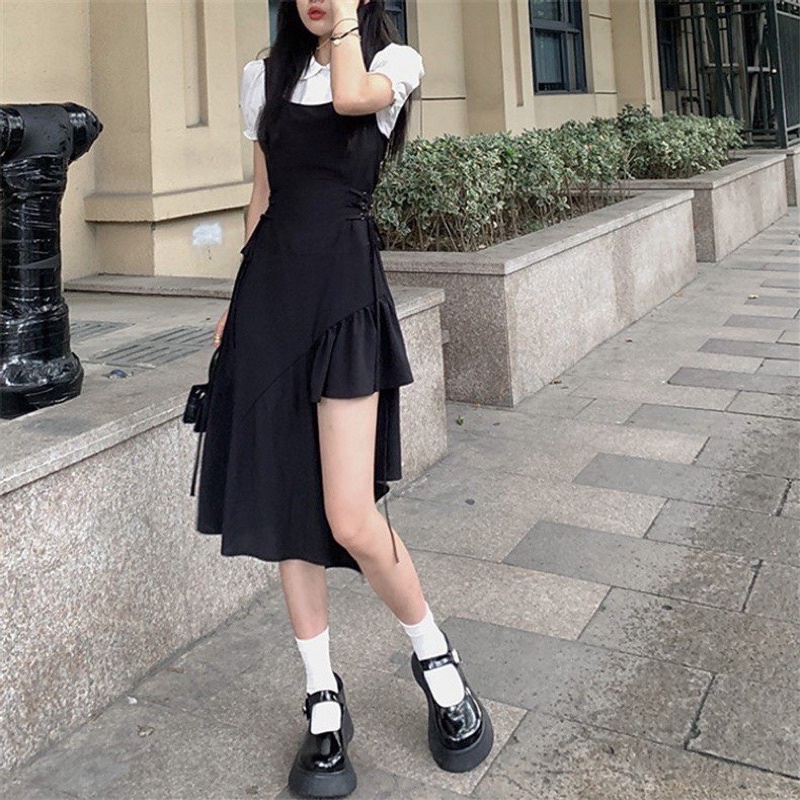 Sét bộ váy yếm (2 MÓN) áo sơ mi + váy đầm eo đan dây cá tính - Đồ đôi, thời trang nam nữ Forever Couple Store