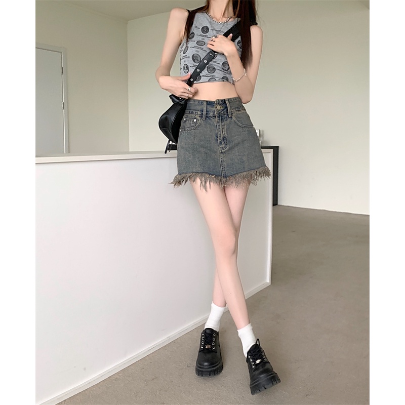 Chân Váy Denim Lưng Cao Dáng Chữ a Thời Trang Hàn Quốc Cá Tính Cho Nữ