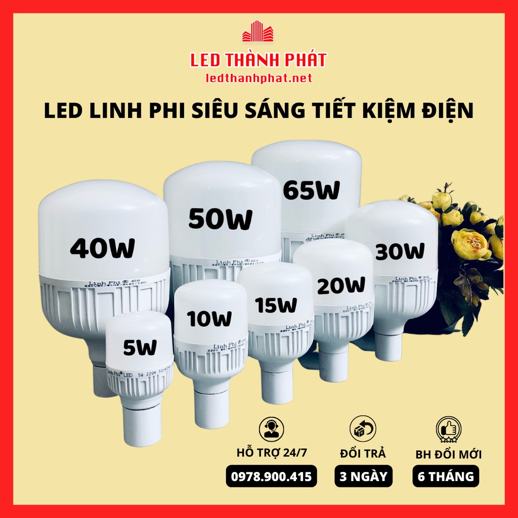 Bóng đèn LED 50w 40w 30w 20w 10w 5w siêu sáng tiết kiệm điện, LED BULB trụ LINH PHI chống nước BẢO HÀNH đổi mới 6 tháng