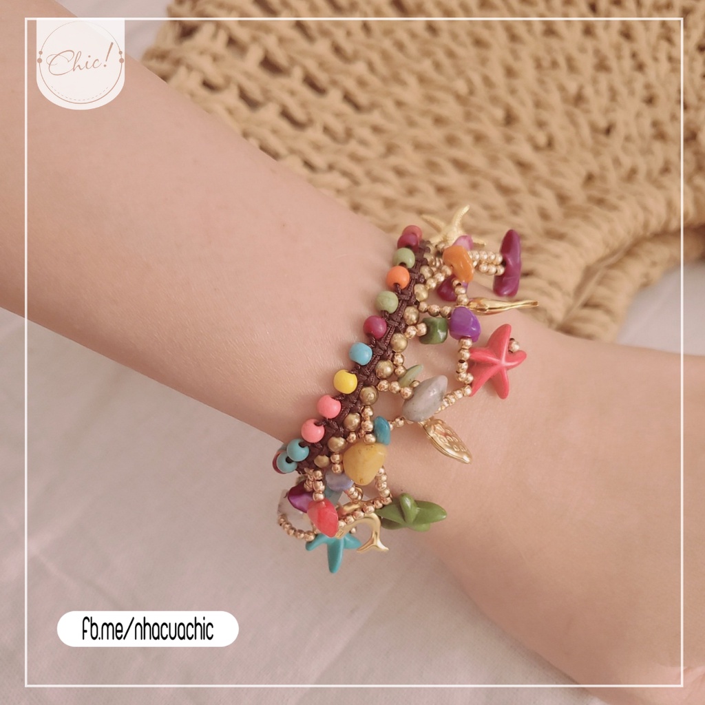 Vòng tay Boho sao biển chất liệu thép mạ đồng phủ lớp sơn chống gỉ