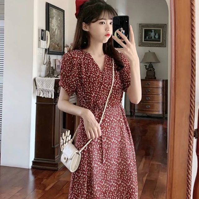 Váy hoa nhí cổ chéo Ulzzang 🌸 VKE8008 Hàng Quảng Châu | BigBuy360 - bigbuy360.vn