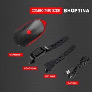 Đèn LED Xe Đạp Siêu Sáng + Còi ( Pin Sạc USB - Có Bảo Hành 6 Tháng)