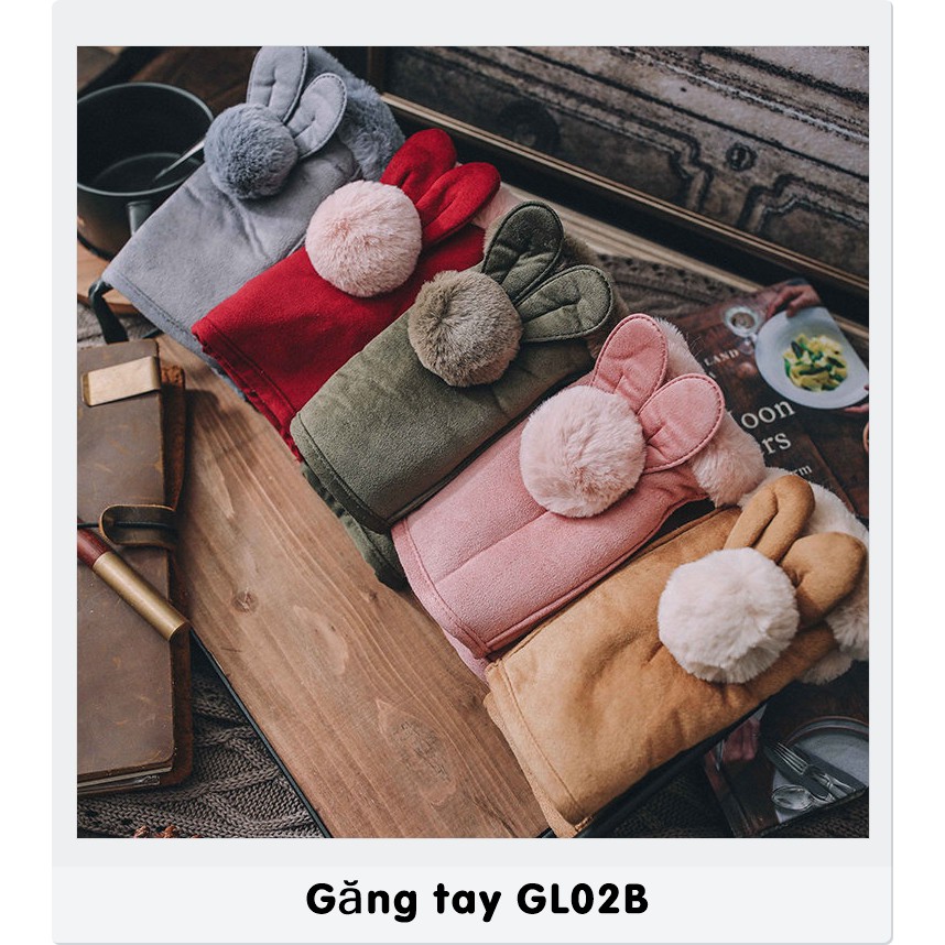 GL02B Găng tay nữ Hàn Quốc lót nhung tai thỏ hở ngón (màu ngẫu nhiên)