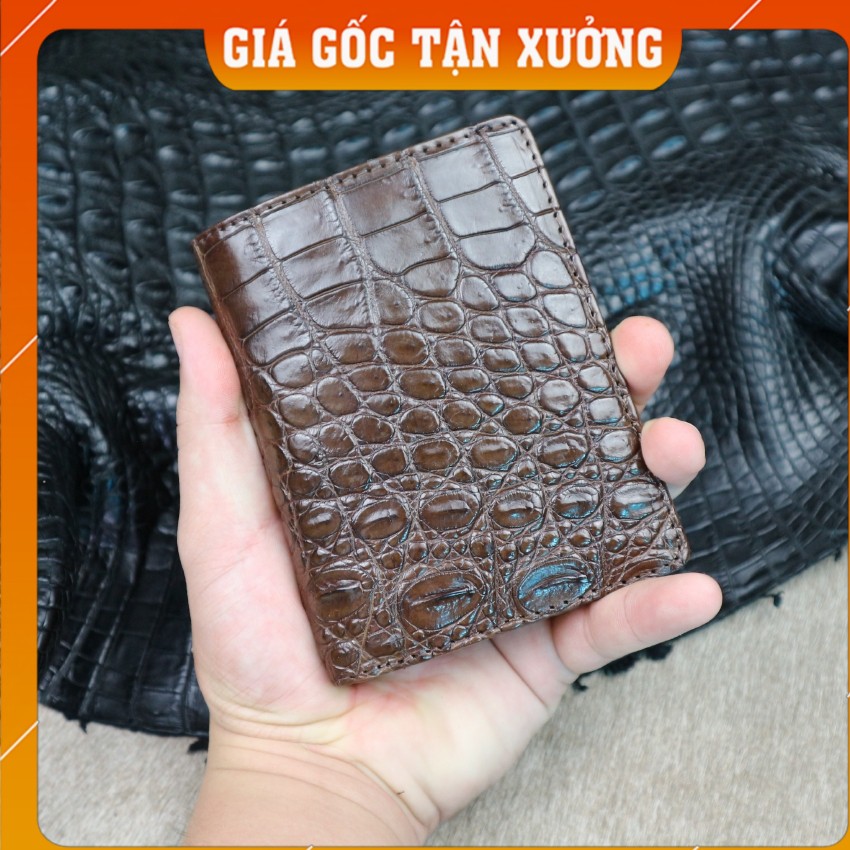 {Ví Da Cá Sấu Thật} Ví Đứng Da Cá Sấu 2 Mặt CW02-02B {Màu Nâu- Vân Bụng} FADODA SHOP