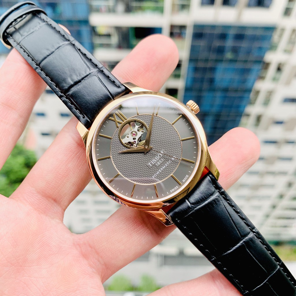 Đồng hồ nam chính hãng Tissot Tradition Open Heart Powermatic 80 T063.907.36.068.00- Máy Cơ tự động - Kính Sapphire