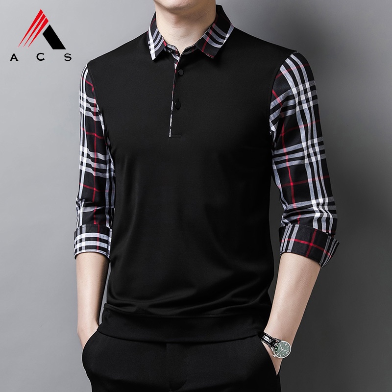 Áo sơ mi dài tay giả hai lớp họa tiết sọc caro thời trang công sở cho nam 3 màu lựa chọn