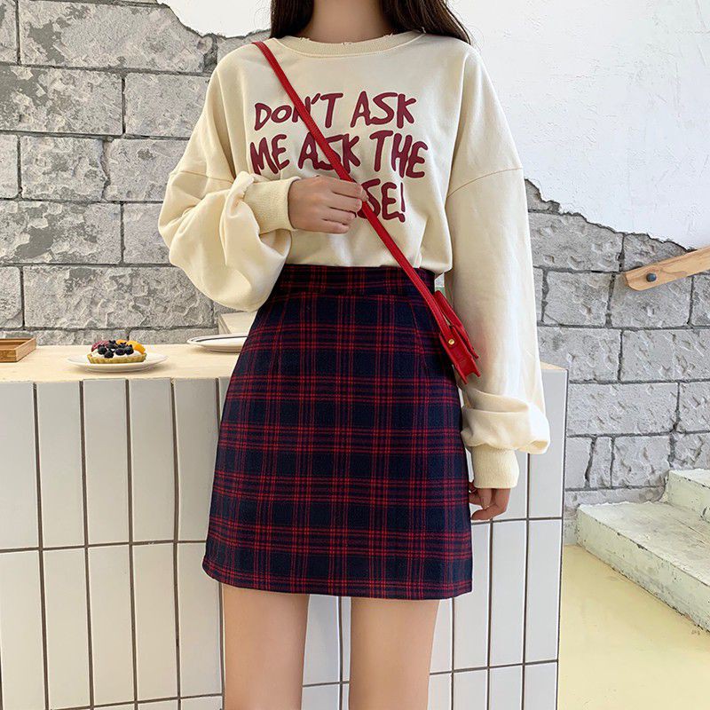 Chân váy chữ A sọc caro lưng cao | BigBuy360 - bigbuy360.vn