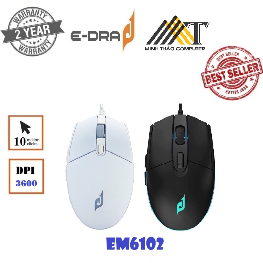 Chuột chơi game, Led RGB Chính hãng E-Dra EM6102, BH 24 Tháng Toàn Quốc - Gaming Mouse Edra 6102 RGB Led