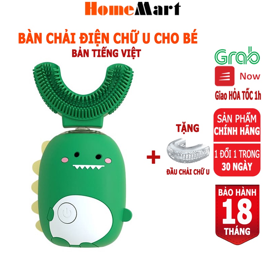 Bàn Chải Điện Chữ U Cho Bé từ 2-8 tuổi bản tiếng Việt (Hàng chính hãng bảo hành 6 tháng, 1 đổi 1 trong 30 ngày)