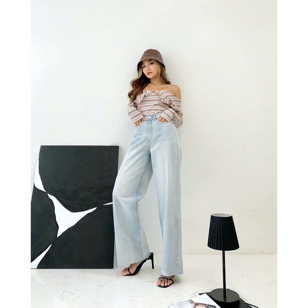 Quần jeans ống rộng cắt lai MIEU - GD05