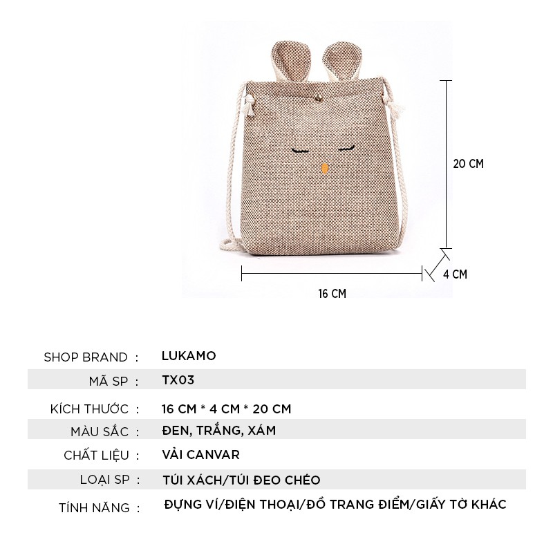 Túi tote vải đeo chéo canvas bag giá rẻ đẹp đi học LUKAMO TX03