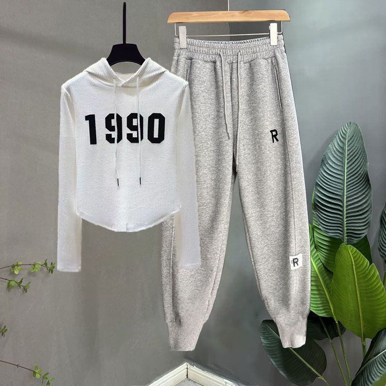 . Set Áo Hoodie Dài Tay + Quần Ống Rộng Lưng Cao Thời Trang Dành Cho Nữ
