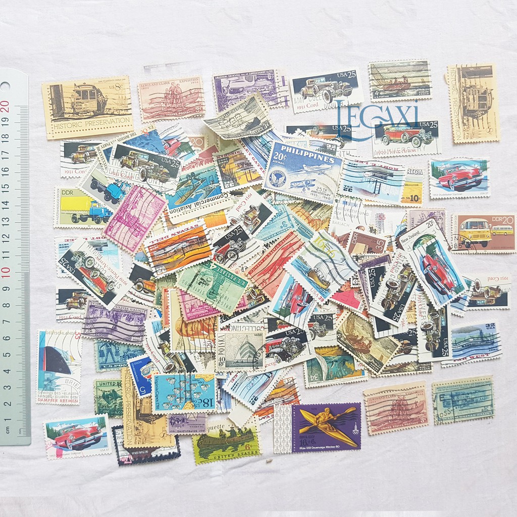 Bộ 10 Tem Sưu Tập Chủ Đề Các Phương Tiện Phi Thuyền Xe Tải Máy Bay Ô Tô Cổ