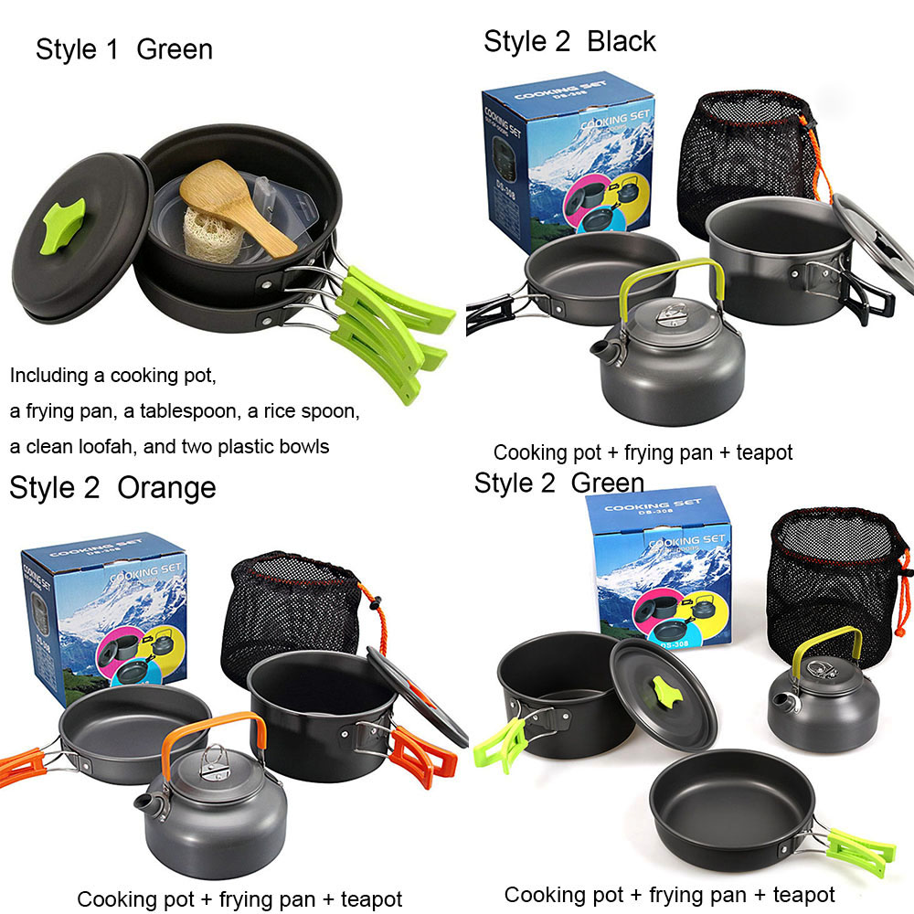 Set Nồi Nấu Ăn Dã Ngoại Nhiều Màu Tùy Chọn Bằng Hợp Kim Nhôm 2-3 Người