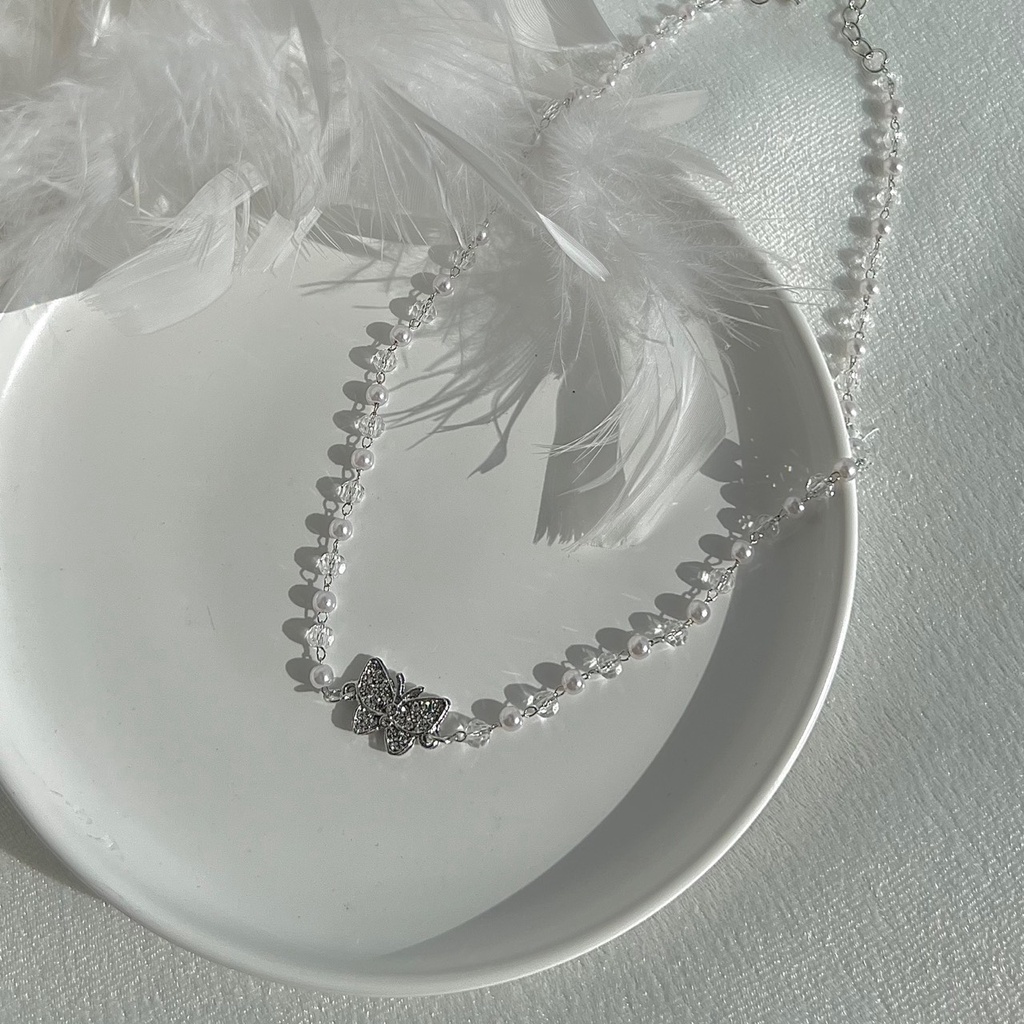Vòng cổ ngọc trai nhân tạo phối hạt cườm mặt bướm C133 Choker Club