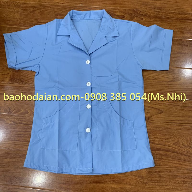 Áo tạp vụ ngắn tay dành cho nữ lao công chất liệu vải lon Nhật- Hình thật
