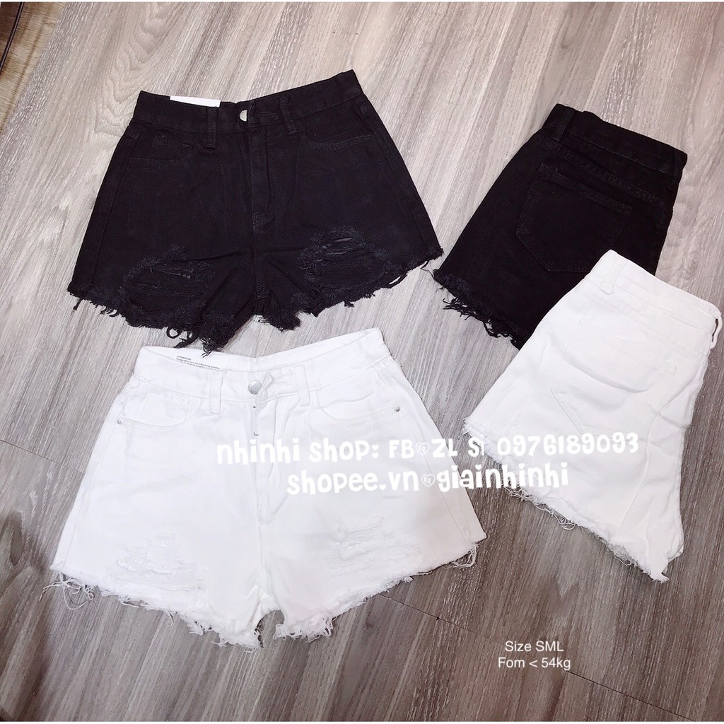 Quần short rách đen trắng cạp cao co giãn chất đẹp QS2015 - NhiNhi Shop