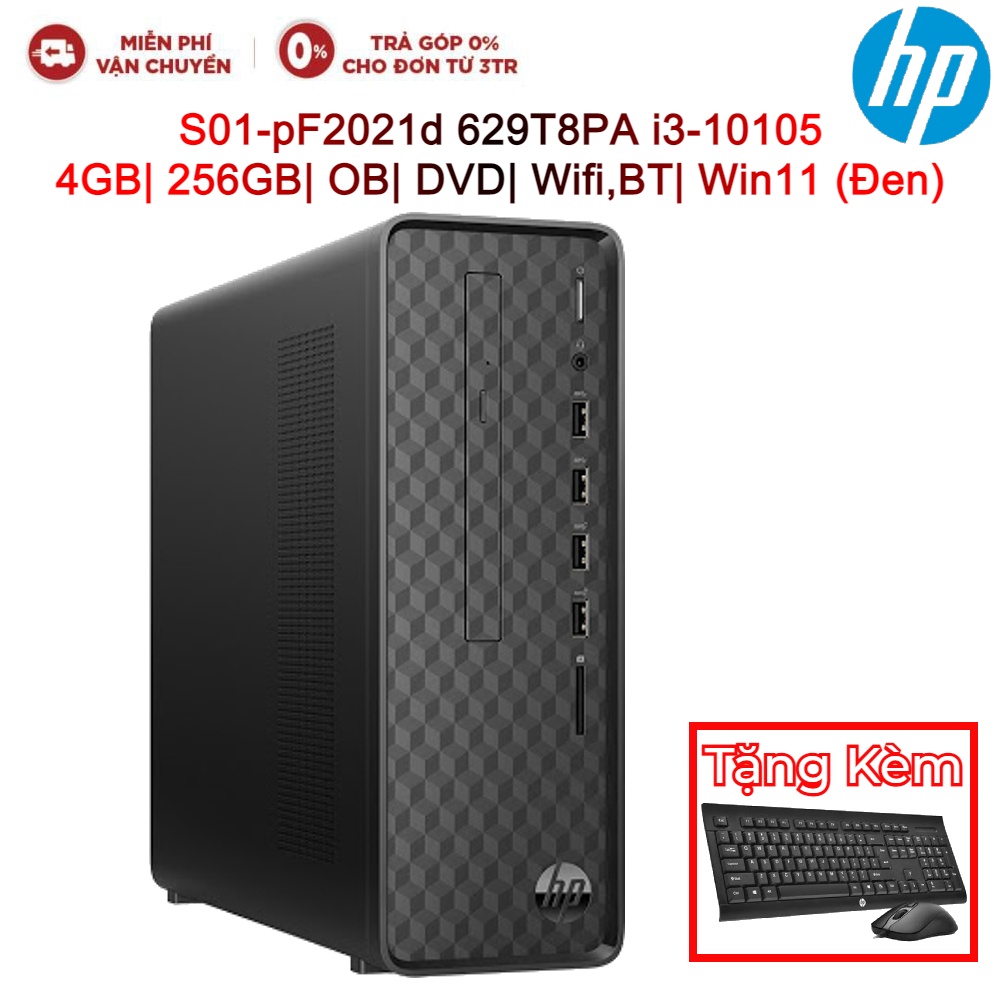 Máy tính để bàn PC HP S01-pF2021d 629T8PA i3-10105| 4GB| 256GB| OB| DVD| Wifi,BT| Win11 (Đen)