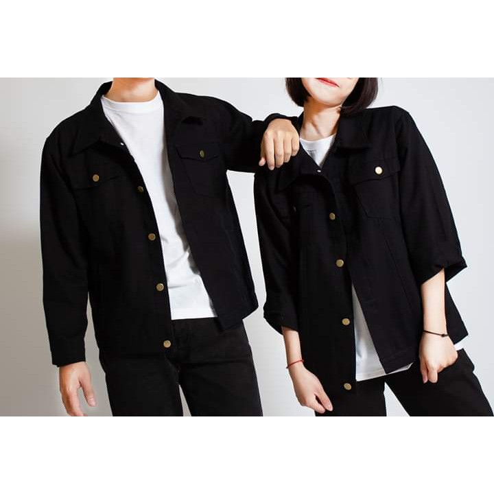 [có size XXL]Áo Khoác KAKI Jean Nam Nữ màu ĐEN Unisex from rộng (rẻ vô địch) | BigBuy360 - bigbuy360.vn