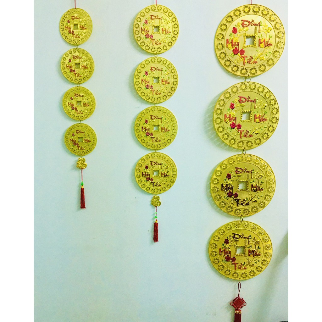 1 dây liễng đồng tiền may mắn lớn trang trí tết kt 30x160cm mạ đẹp