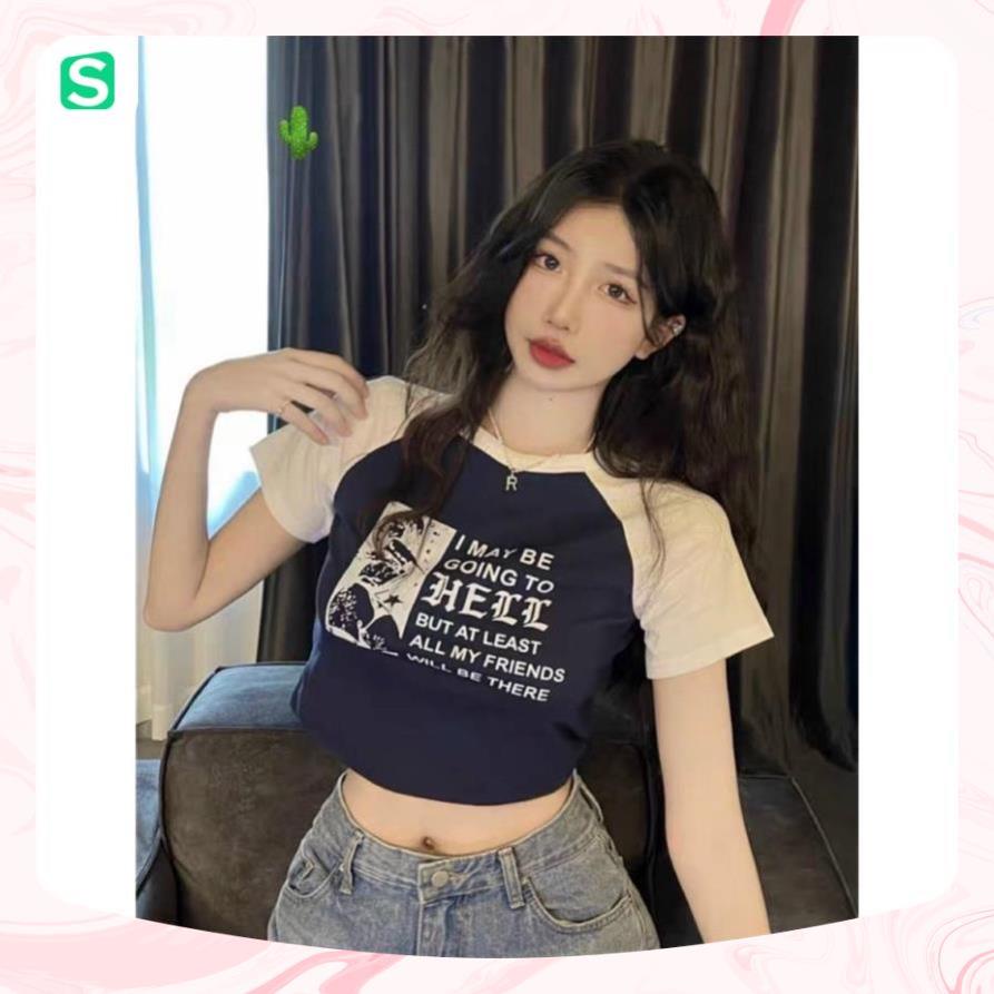 FreeShip -  Áo Croptop,  Áo thun raplan HELL