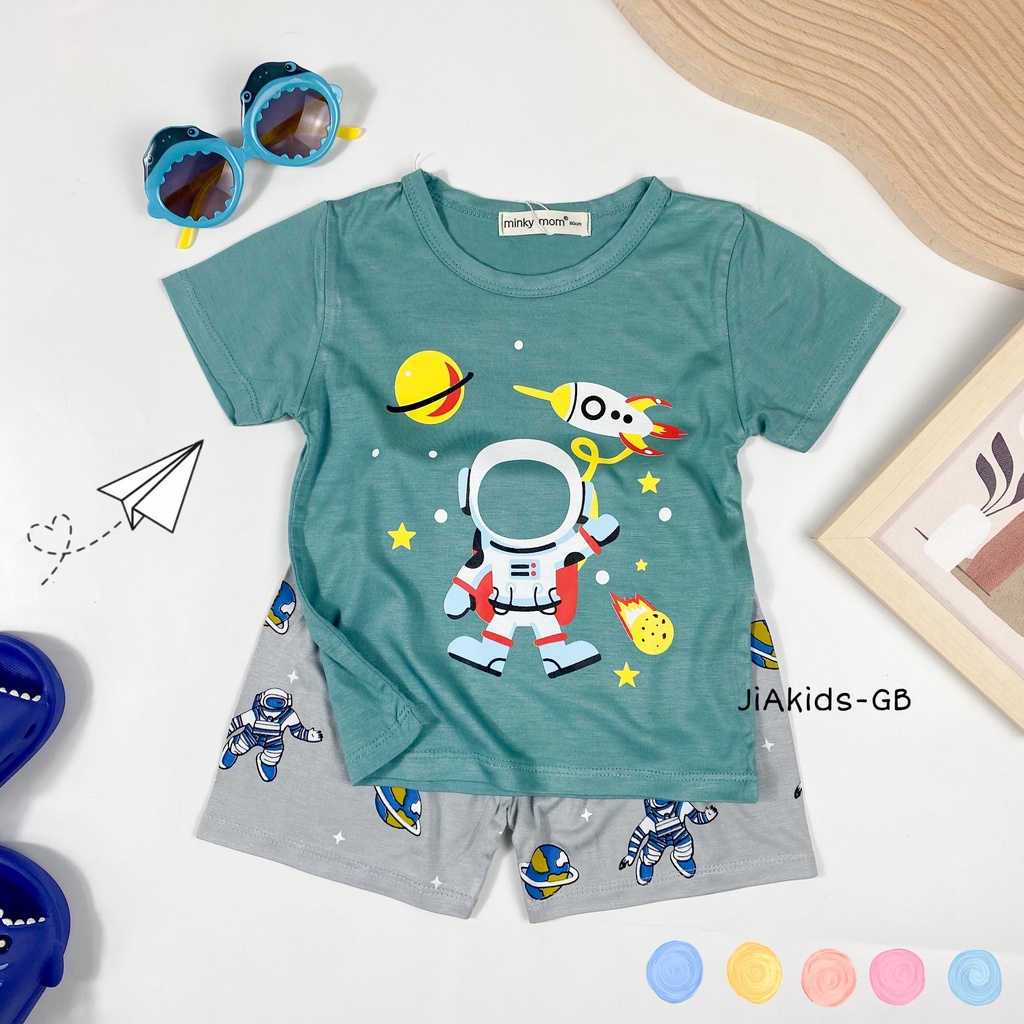 Bộ Cộc Tay THUN LẠNH MINKY MOM In Hình Nhân Vật Hoạt Hình Phối Quần Cho Bé TN-IN95