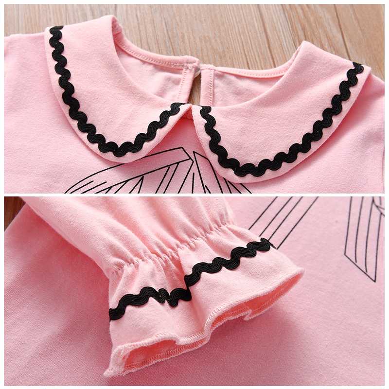 Áo Sơ Mi Tay Dài Cổ Búp Bê Đính Nơ Xinh Xắn Cho Bé Gái