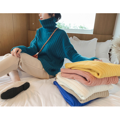 Áo sweater dệt kim SUXI tay dài cổ cao dáng rộng cho nữ 6 màu lựa chọn