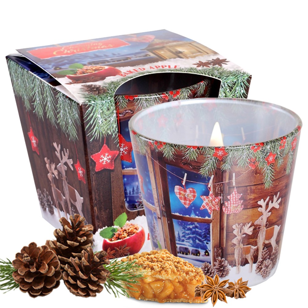 Ly nến thơm tinh dầu cao cấp Bartek Charming Christmas 115g - bánh táo nướng, không khói, an toàn, khử mùi, thư giãn