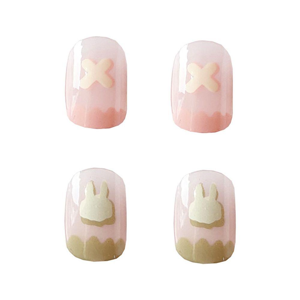 Hộp 24 Móng Tay Giả Ngắn / Tròn / Vuông / Trái Tim / Nơ Xinh Xắn