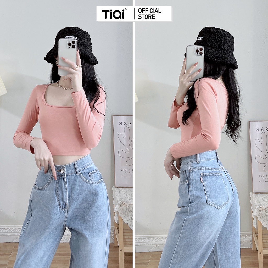 Quần baggy jean nữ rách lưng cao phong cách công sở Cao Cấp TiQi Jeans B1-218