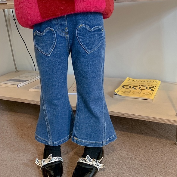 Quần Dài Denim Ống Loe Phong Cách Hàn Quốc Thời Trang Mùa Thu Mới Cho Bé Gái