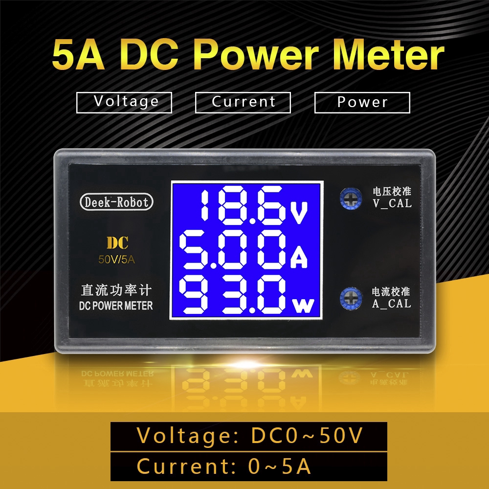 Đồng hồ đo điện năng/vôn kế/ampe kế kỹ thuật số màn hình LCD DC 50V 5A 250W