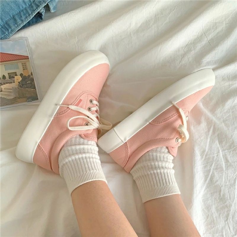 6:30PM Order Mã 046 Giày sneaker ulzzang dáng vans basic đế bánh mì màu pastel xinh xắn