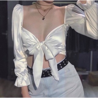 [ẢNH_THẬT_CUỐI] Áo phi lụa cột nơ ngực tay ống chun