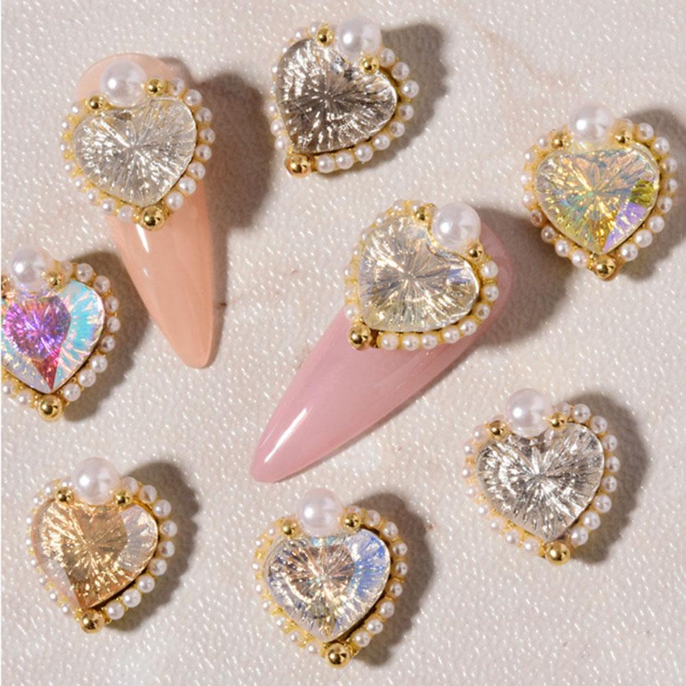 OCEANMAP Phụ Kiện Đính Trang Trí Móng Tay Hình Trái Tim Dập Nổi Thời Trang