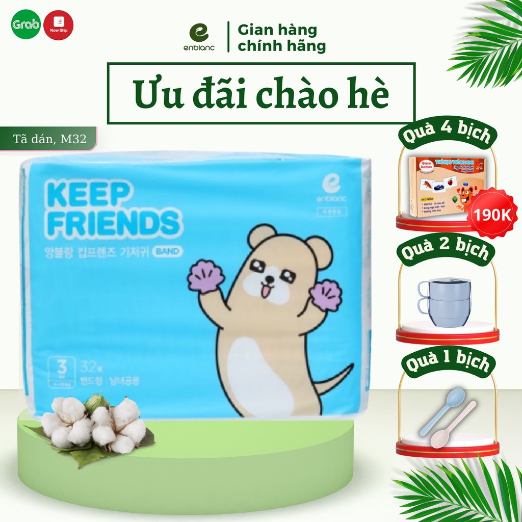 Tã Bỉm Dán Size M32 ENBLANC KEEP FRIENDS Nội Địa Hàn Quốc Siêu Thoáng Mát, Thấm Hút Cho Bé Vui Chơi