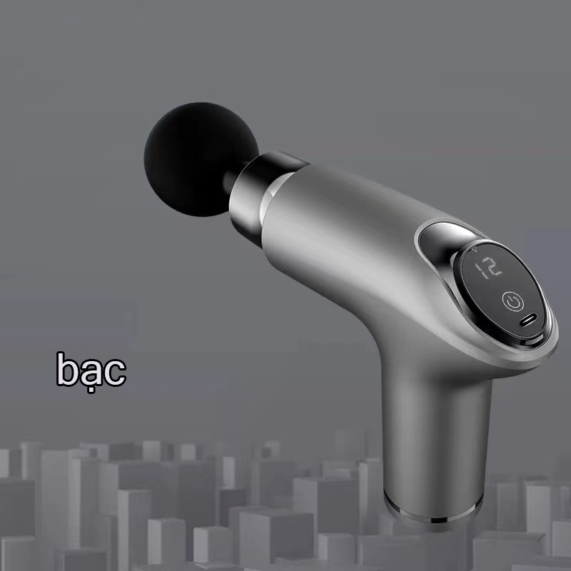 Máy massage cầm tay mini Fascial Gun cao cấp 4 đầu 6 chế độ rung - Súng massage toàn thân giảm căng cơ trị