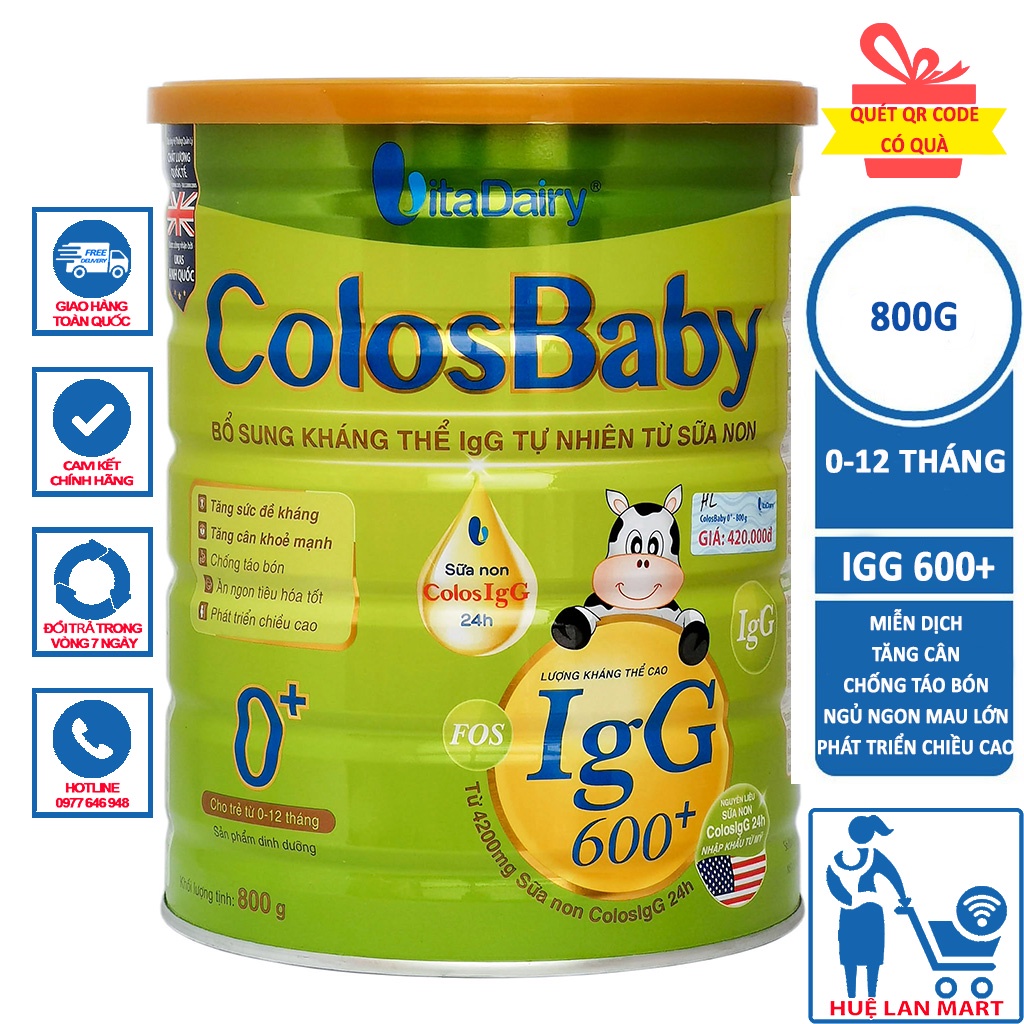 Sữa Bột VitaDairy ColosBaby 0+ Hộp 800g (Bổ sung kháng thể IgG 600+ tự nhiên từ sữa non)