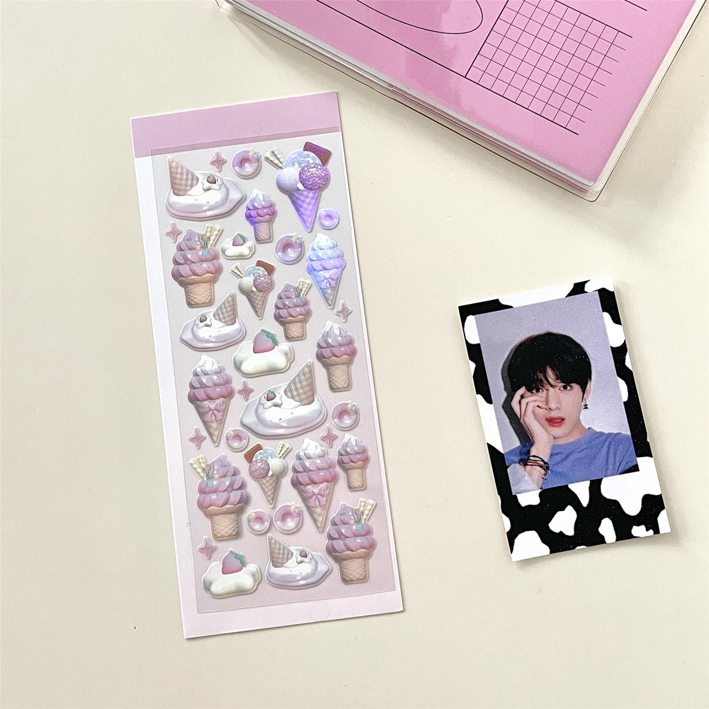 Thẻ Đánh Dấu Trang Trí Sổ Tay Hình Cây Kem Gấu 3D Màu Laser diy