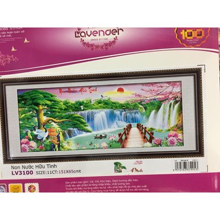 tranh thêu chữ thập phong cảnh non nước hửu tình kt 151x65cm