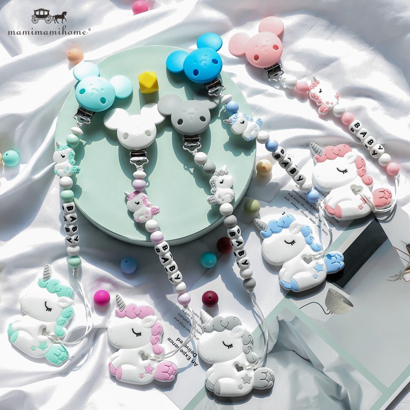 Chuỗi dây gặm đồ chơi MAMIMAMIHOME bằng silicone gắn đầu chuột Mickey hoạt hình dành cho trẻ em