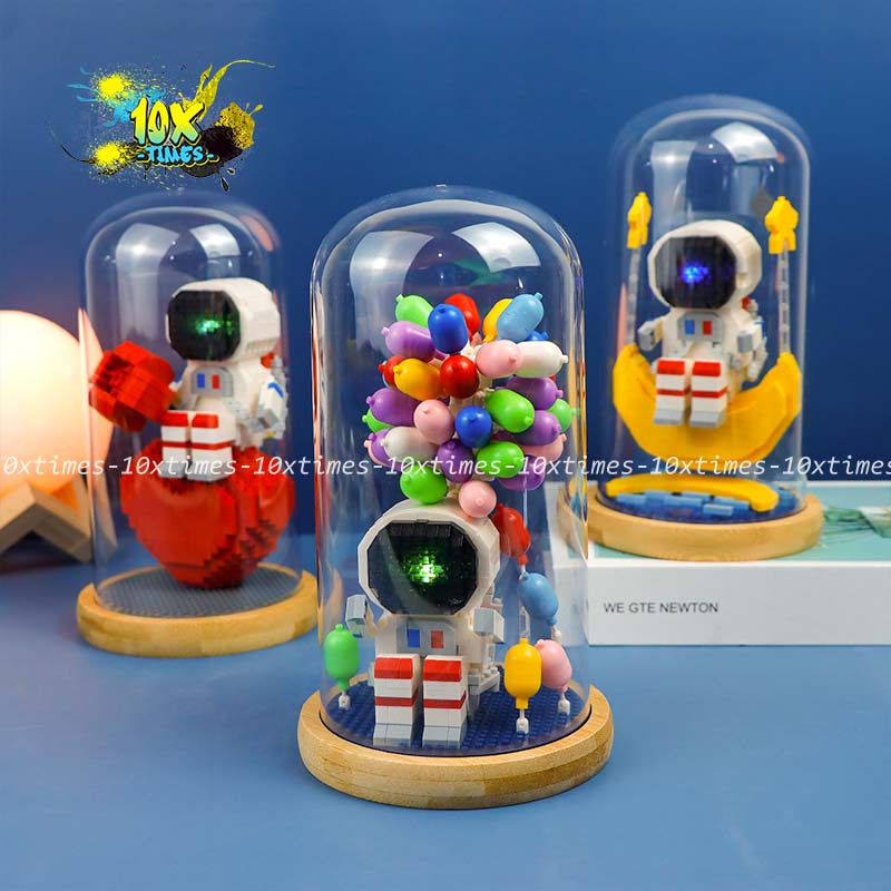 (9 mẫu, lồng kính,đèn led) lego 3d phi hành gia trái đất mặt trăng ngôi sao dễ thương quà tặng sinh nhật bạn gái trai