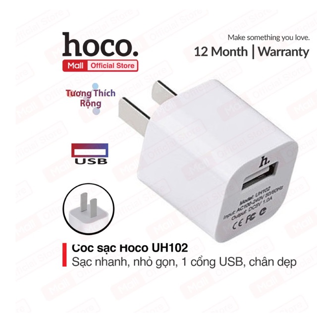 Củ sạc Hoco UH102 sạc tiêu chuẩn an toàn cho thiết bị iPhone Smart phone - Table