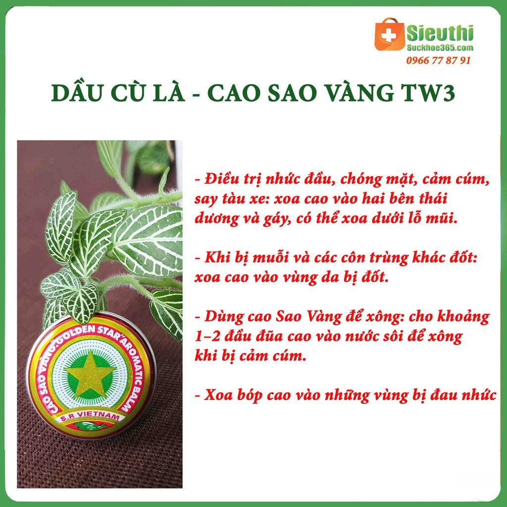 Cao Sao Vàng (Dầu Cù Là)- Hộp 3g- Đánh bay nhức đầu, đau bụng, say tàu xe